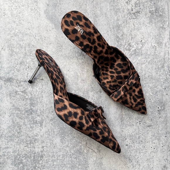 Zara Shoes - Zara Satin Leopard Mules 39